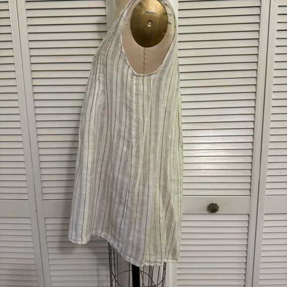 CP Shades Pia Linen Sleeveless Top Pin-tucks White/Gry Sz-M - Picture 4 of 9
